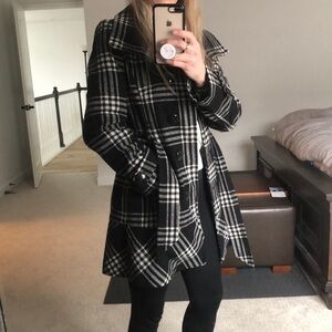 Express plaid trench coat.